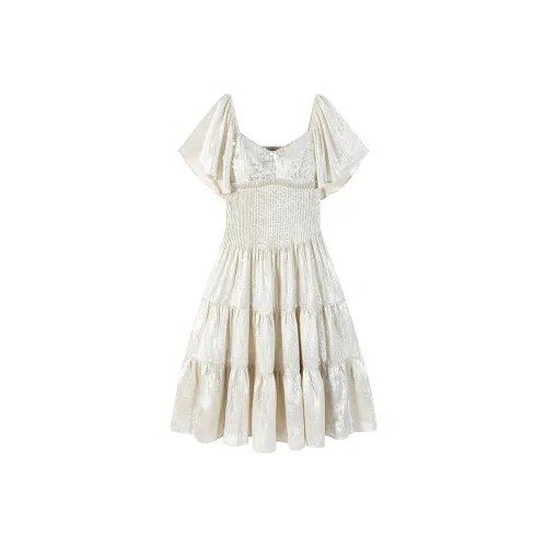 CARIEDO Короткий рукав Платье Женское Мягкое Светло-кремовый Абрикос