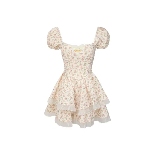 SUNSUNTOWN Короткое платье с короткими рукавами летнее женское