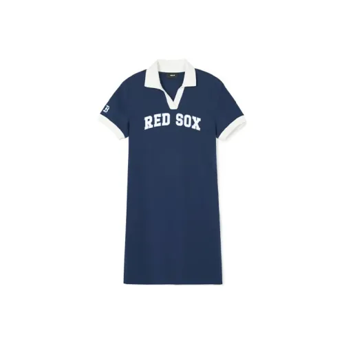 Mlb Base Logo Короткий рукав Платье Женское Морской синий