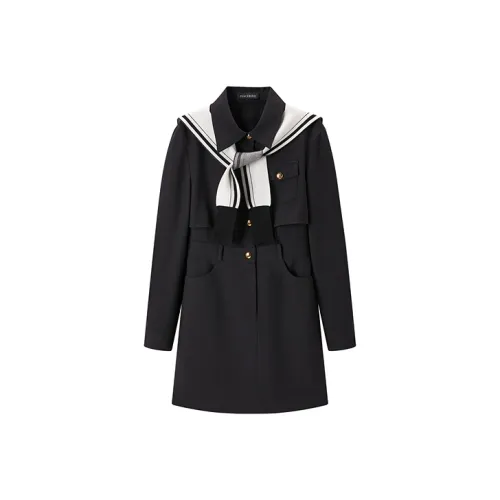 PEACEBIRD Черное Женское Длинное Платье с Рукавами