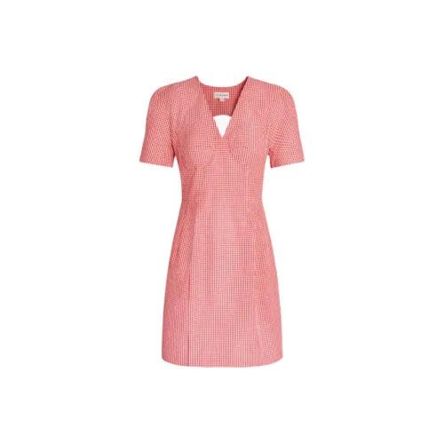 Carven Красно-белое Клетчатое Женское Короткое Платье с Рукавами