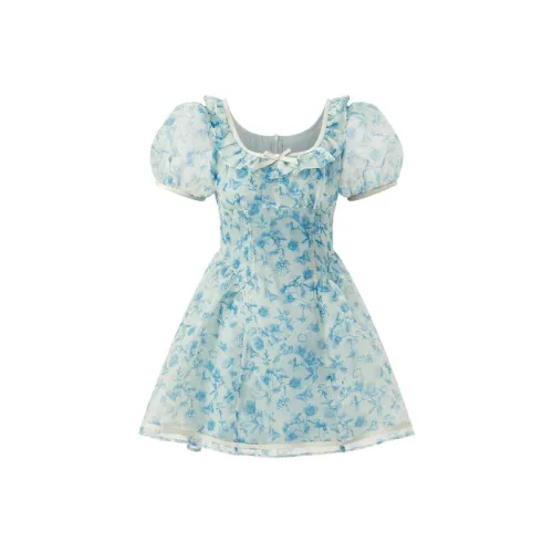 LEDIN Короткий рукав Платье Женское Зеленое с принтом