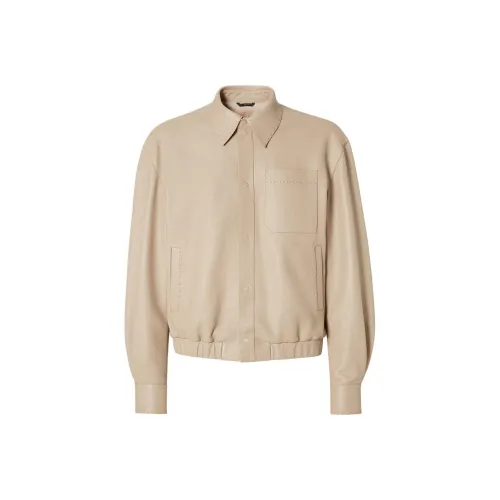 FENDI Selleria SS25 Кожаная куртка мужская бежевого цвета