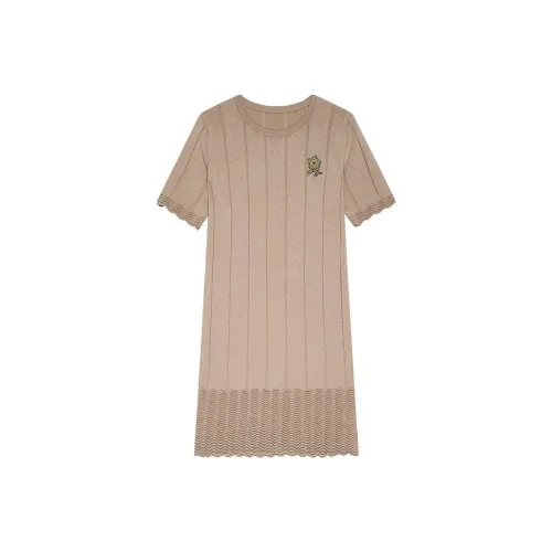 DKNY SS24 Короткое платье с короткими рукавами женское светло-коричневое