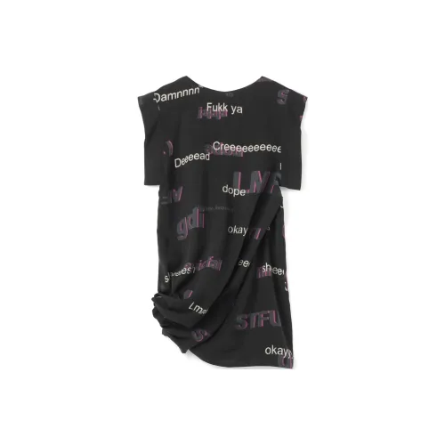Yohji Yamamoto Черные Женские Короткие Платья с Короткими Рукавами