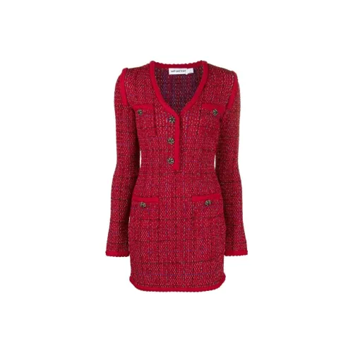 Self Портрет Длинный Sleeved Платье Женское Красное