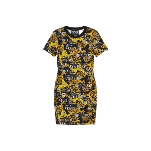 VERSACE JEANS COUTURE Черный золотой Женские Короткие Платья с Рукавами