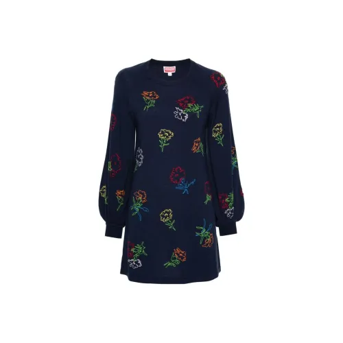 KENZO Темно-синий Женские Длинные Платья с Рукавами
