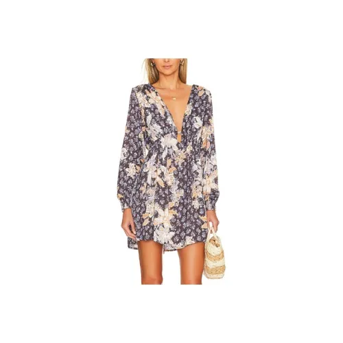 FREE PEOPLE Многоцветные Женские Короткие Платья с Рукавами