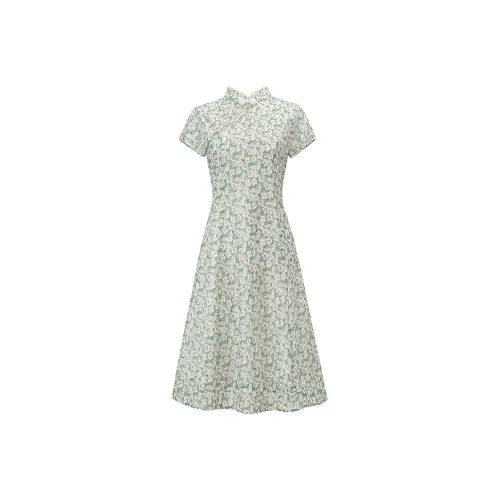 Cypress House Короткий рукав платье женское зеленое с цветами