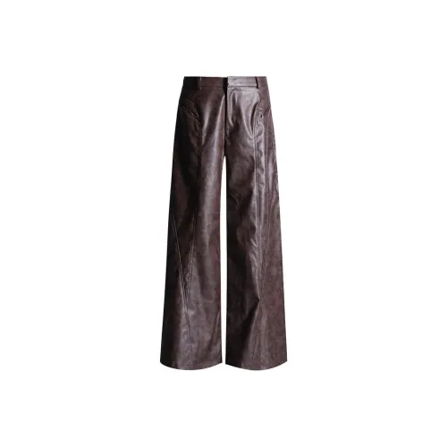 Jenna Chun Кожаные штаны женские коричневые с принтом