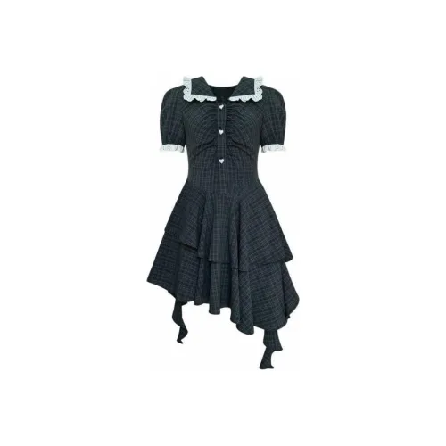 ZWTX STUDIO Короткий рукав Платье Женское Клетка