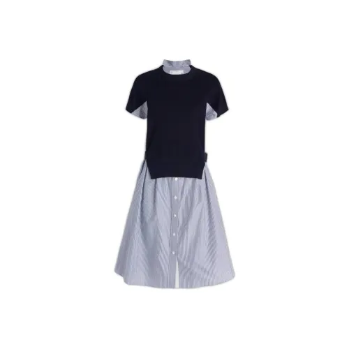 Sacai Blue Женские Короткие Платья с Рукавами