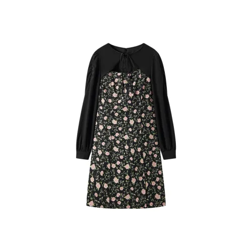 EICHITOO Длинное платье с длинными рукавами женское черный узор