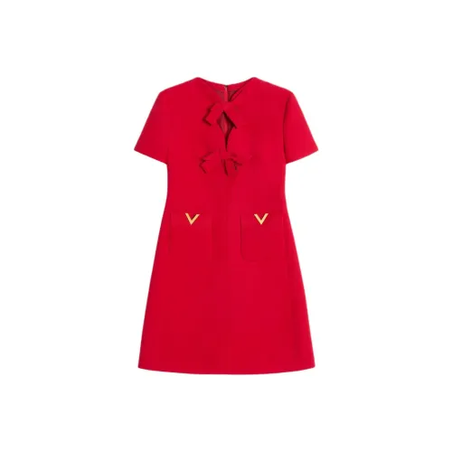 Valentino FW24 Короткое платье с короткими рукавами женское красное