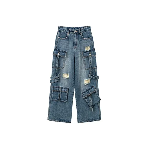 CHUU Джинсы Женские Средний Джинсовый Синий