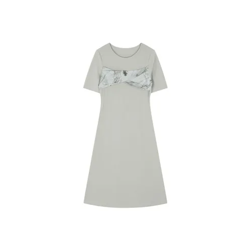 IHIMI Короткий рукав Платье Женское Светлый Лотос Зеленый