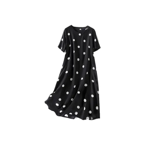 Cypress House Короткий рукав платье женское черное с горошком