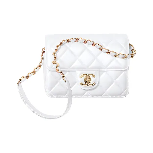 CHANEL Зернистая кожа личи Коровья кожа Тофу Сумка Сумка через плечо Женская Белая