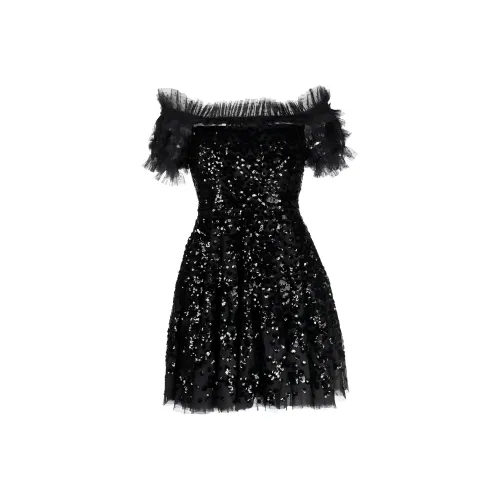 NEEDLE & THREAD Black Женские Короткие Платья с Рукавами