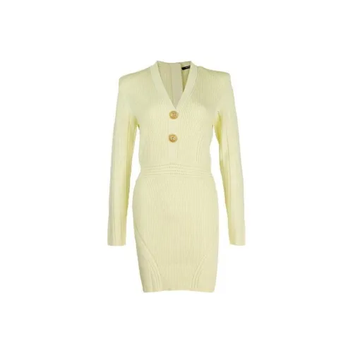 BALMAIN Желтое Женское Длинное Платье с Рукавами