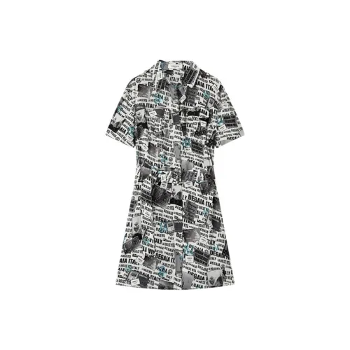 DEGAIA SS24 Короткий рукав Платье Женское Черное Белое