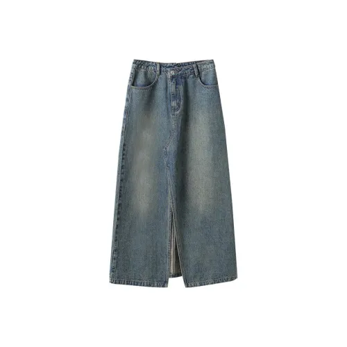 YUMOMO STAR Джинсовый синий Женские Джинсовые длинные юбки