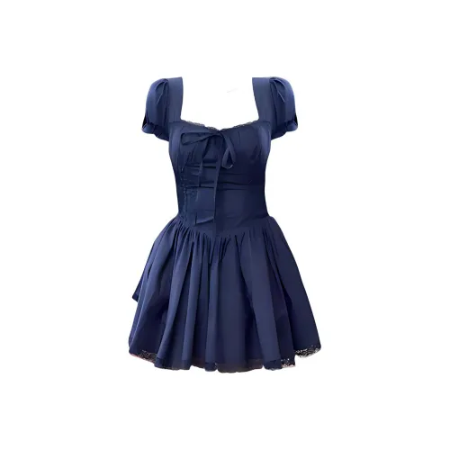 COSYISM Короткое платье с короткими рукавами женское темно-синий