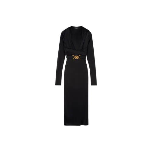 VERSACE FW22 Длинное платье с длинными рукавами женское черное