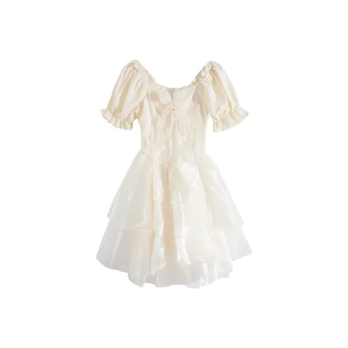 RTNH Короткий рукав Платье Женское Абрикосовое