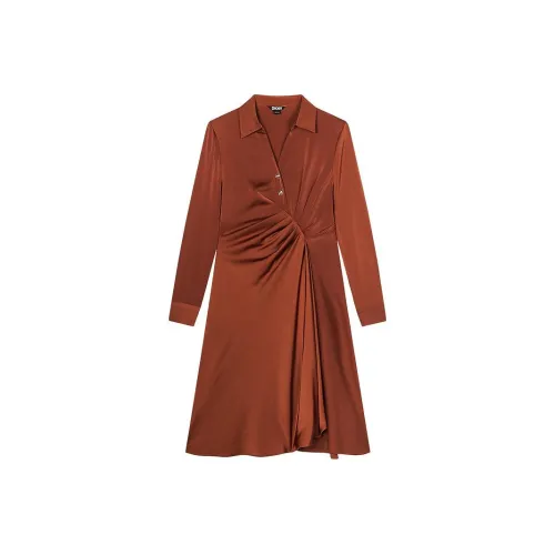 DKNY Длинное платье с длинными рукавами женское бордового цвета