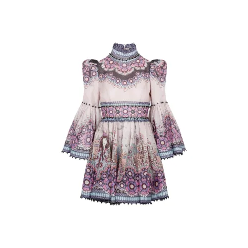 Zimmermann Длинное платье с длинными рукавами женское фиолетовое