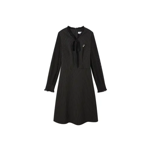 FINITY Длинное платье с длинными рукавами женское черно-белые полосы