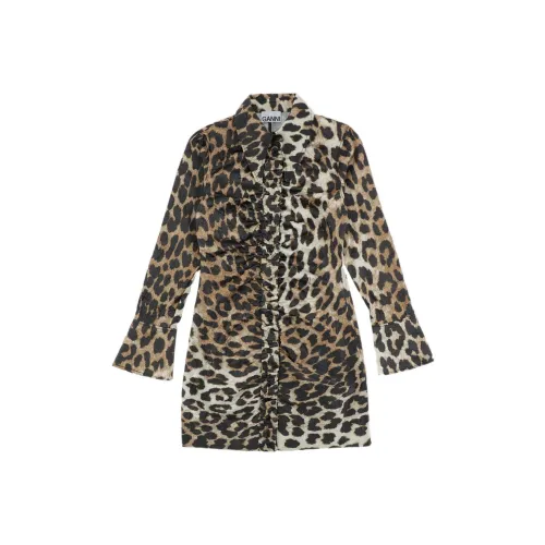 GANNI Коричневый Женские Длинные Платья с Рукавами