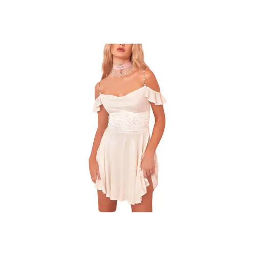 Dolls Kill Sugar Thrillz Вечный Любовь Жемчужный Мини Платье Короткий Рукав Платье Женские Off Белый Серый Белый