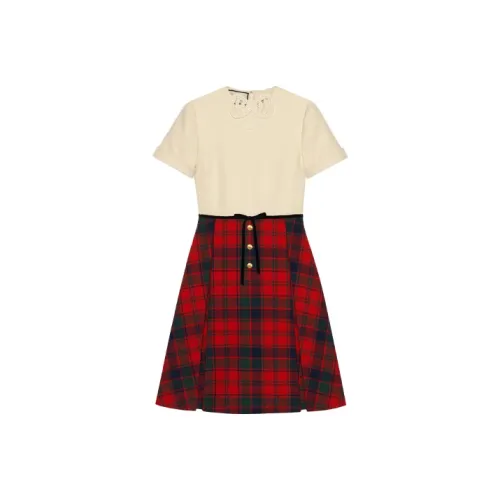 GUCCI Короткий рукав Платье Женское Красное Желтое Многоцветное