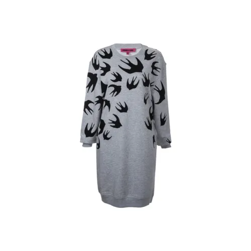 McQ Alexander McQueen Серое Женское Длинное Платье с Рукавами