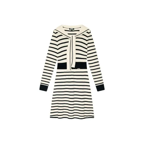 DKNY SS24 Длинное платье с длинными рукавами белый с полосами