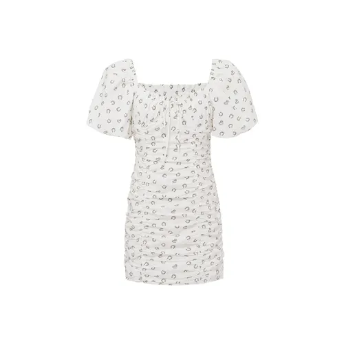 D'zzit Белое Женское Короткое Платье с Рукавами