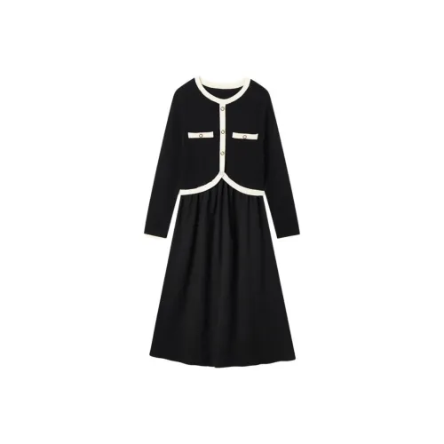 EICHITOO Длинное платье с длинными рукавами женское черная отделка