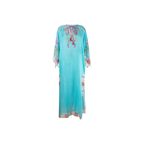 ETRO Аква-синий Женские Длинные Платья с Рукавами