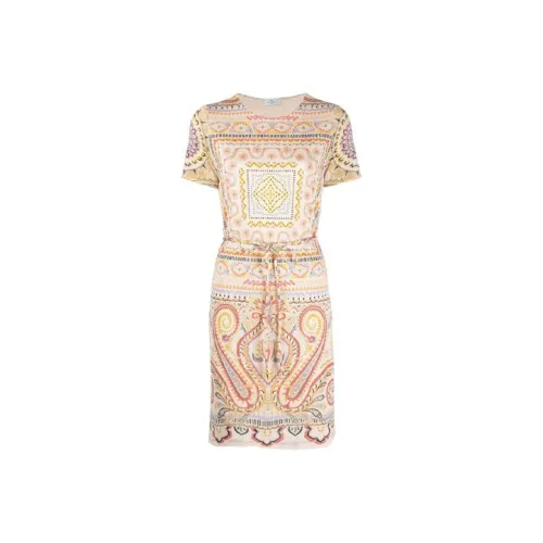 ETRO Желтые Женские Короткие Платья с Рукавами