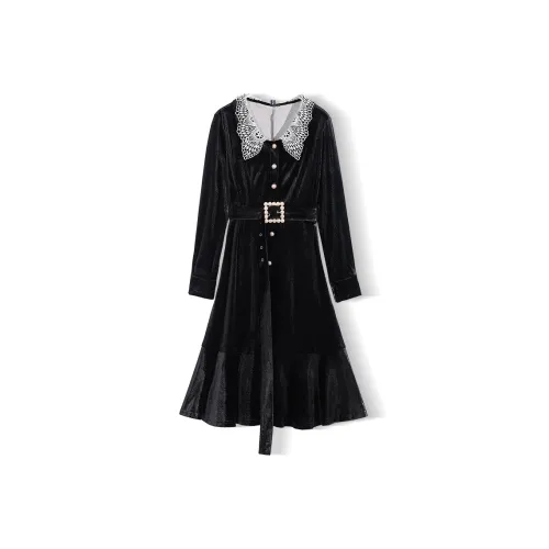 EPTISON WOMAN Черное Женское Длинное Платье с Рукавами