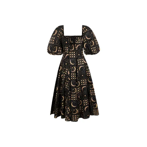 Selkie Коллекция FW24 Короткий рукав Платье Женское Темно-синий с звездой Клетка с принтом