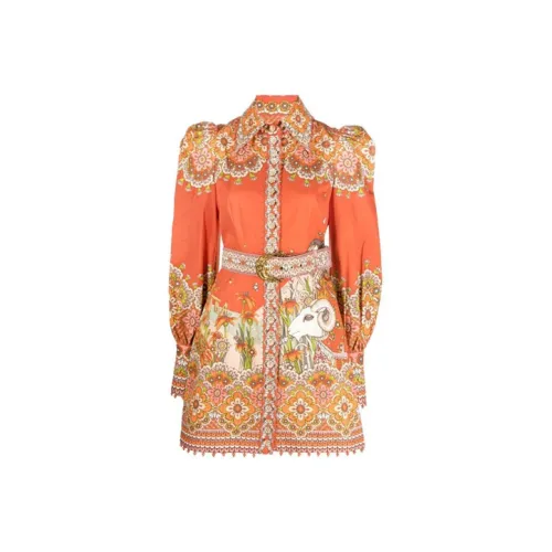 Zimmermann Апельсин Женские Длинные Платья с Рукавами