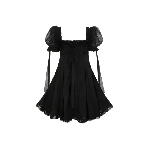 Selkie Black Женские Короткие Платья с Рукавами