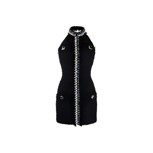 BALMAIN Черное женское платье без рукавов