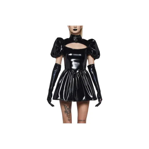 Dolls Kill Widow Coven Control PVC Платье Короткий рукав Платье Женское Черный Черный