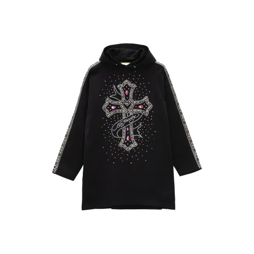 Ed Hardy Черное E1ODW111 Женское Длинное Платье с Рукавами
