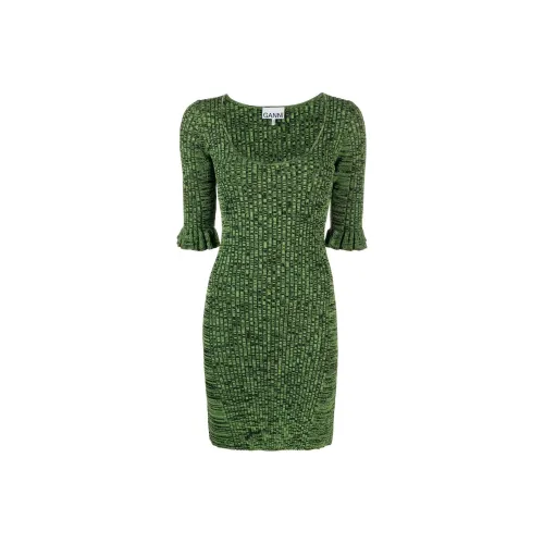 GANNI Короткий рукав Платье Женское Зеленое